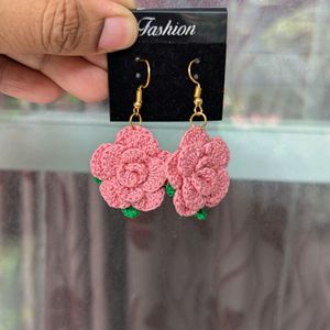 Crochet Handmade Rose Earrings