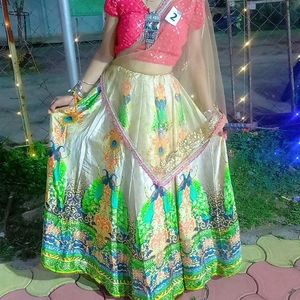 Peacock Cancan Lehenga With Halter Neck Blouse