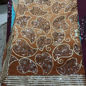 Brown Blue Fancy Saree