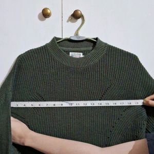 Army Green Dropped Shoulders Sweater