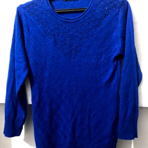 Royal Blue Sweater  With Beautiful Neck Work