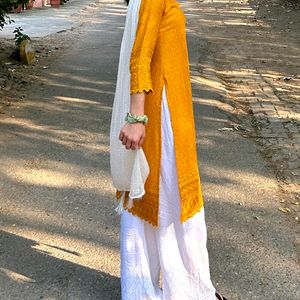 Yellow Kurti And White Duppatta