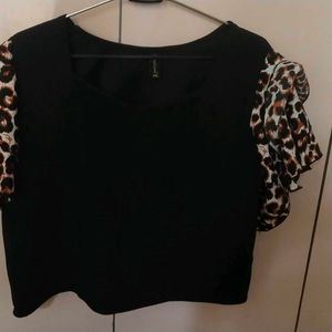 New Animal Print Black Top