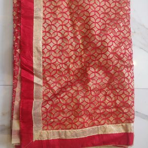 So Beautiful Red And Cream Colour Net Saree