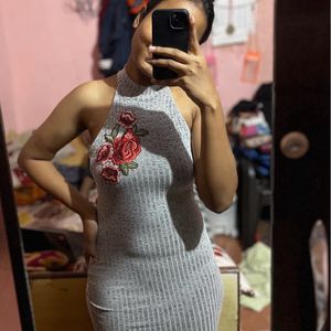 Grey Bodycon Halterneck Dress