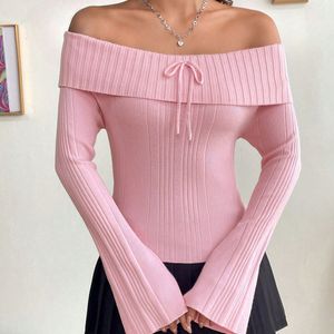 Y2K Lavender Off shoulder  Fitted Sweater Top