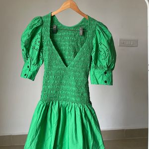 Green Broderie Anglaise Midi Dress