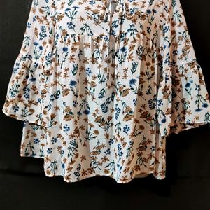 White Floral Korean Top