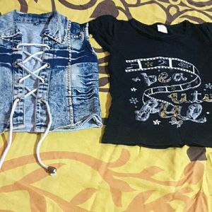 Beautiful 2 Piece Set Of Denim Jacket And T Shirt