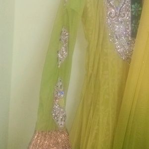 Anarkali Dress Mehndi Colour With Long Dupatta