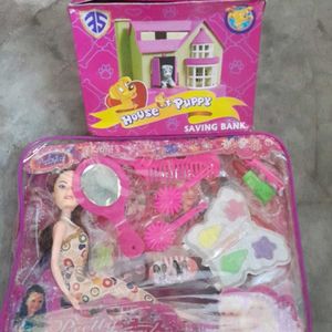 Aeroplane Toy Barbie Doll And Puppy House