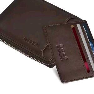 2pcs Brown/Blue Mens Trendy Genuine Leather Wallet