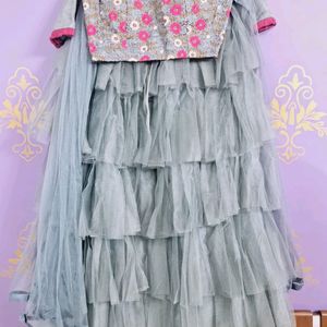 Grey Ruffle Lahenga