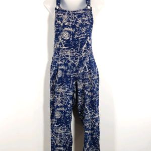 Navy Blue Printed Casual Dungree (Women)