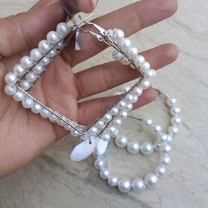 Combo Of 2 Pearl Hoops Earrings For Girls Women