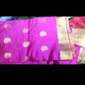 Pink colour,pattu Saree..with Golden Borad Border