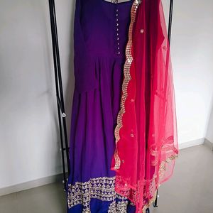 Purple Gown With Pink Dupptta