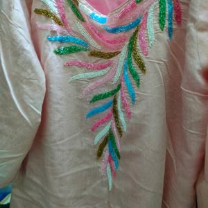 Beautiful Pink Rainbow Kadana Work Kurta