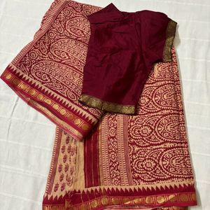 Maroon Pure Cotton Saree with Blouse