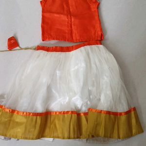 Orange/ Offwhite Partywear Skirt & Top