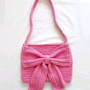 Crochet Pink Bow Bag