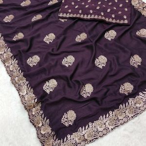 C- Blooming Vichitra silk 🛑SAREE LENGTH- 6.20 Mtr🛑SAREE WORK- Zari work with stone work🛑BLOUSE FABRIC- Vichitra silk with embroidery work🛑BLOUSE LENGTH- 0.50 Mtr with embroidery