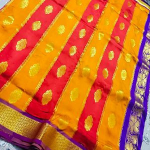 Yellow Nd Red Halfpattu Saree