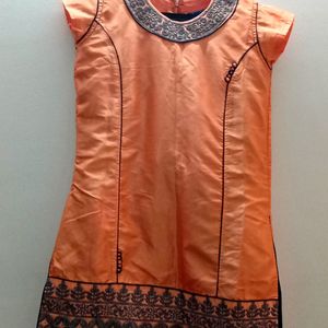 Coral Kurta Knee Length Pajama And A Duppata