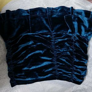 Blue Velvet Ruffle Skirt