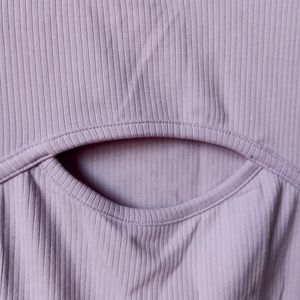 Purple Keyhole Neck Slim Fit Ribbed Top