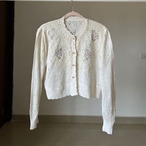 Floral embroidered beaded Crop Cardigan