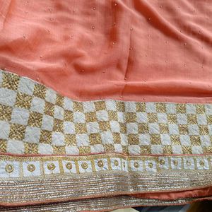 White With Peach Colour Heavy Border Saree