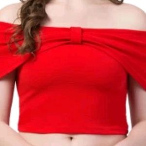 Casual Cape Sleeves Solid Women Red Crop Top