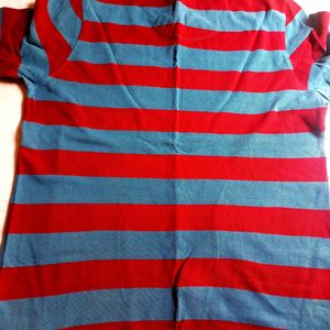 Roadster Maroon & Blue Stripped Cotton Tshirt