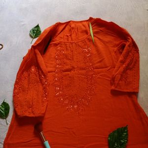 Orange Colour Embroidery Top