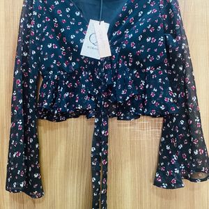 Black Floral Print Women Quiero Top