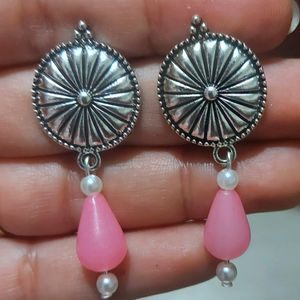 Round Metallic Pink Drop Earing