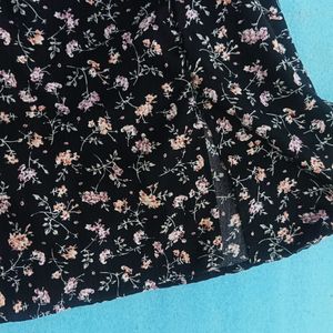 Floral Print Side Slit Medi Skirt