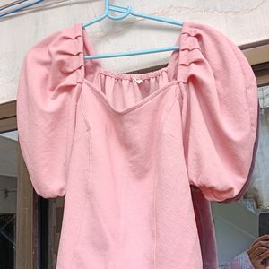 Cute Puff Sleeves Pink Crop Top