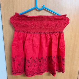 Red Embroidered Tube Top