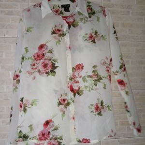 Women's Off White Flower Print Shirt