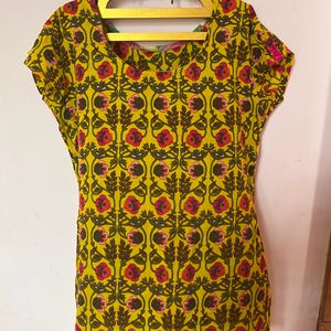 Yellow Floral Printed Short Kurti