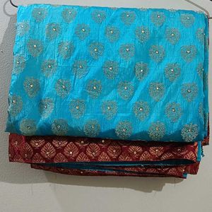 Banarasi SkyBlue Maroon And Gold With Stone Saree