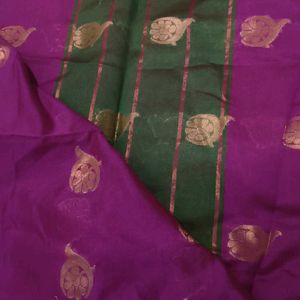 Stunning Beauty! Purple, Green & Gold Kora Saree