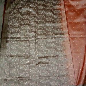 Peach&Grey Silk Saree(W/O Blouse)