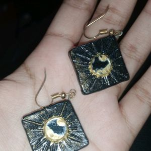 Handmade Clay Mirror Work Earrings 🥳