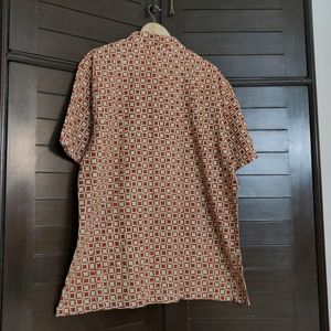 Fabindia Beige Cotton Bagru Printed Shirt