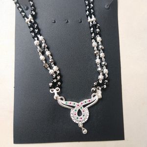 Mangalsutra Pure Silver Pink& Green CZ Double Line