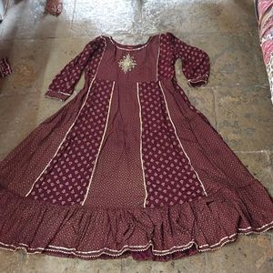 Maroon Golden Printed Ethnic Kurti