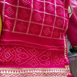 Heavy Gotta Patti Work Bandhej Saree Full Finishing With Heavy Pallu